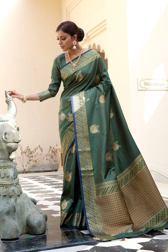 Banarasi Saree Sea Green Zari Woven Banarasi Saree saree online