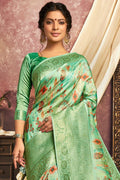 Buy Seafoam green floral printed banarasi Saree online - karagiri