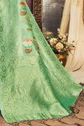 Buy Seafoam green floral printed banarasi Saree online - karagiri