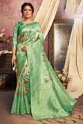 Buy Seafoam green floral printed banarasi Saree online - karagiri