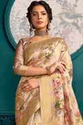 Buy Sepia cream floral printed banarasi Saree online - karagiri