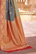 Buy Shades of grey zari butta woven banarasi saree online - karagiri