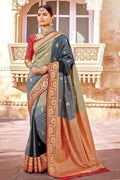 Buy Shades of grey zari butta woven banarasi saree online - karagiri