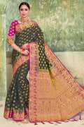 Shadow Grey Zari Butta Banarasi Saree
