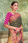 Shadow Grey Zari Butta Banarasi Saree