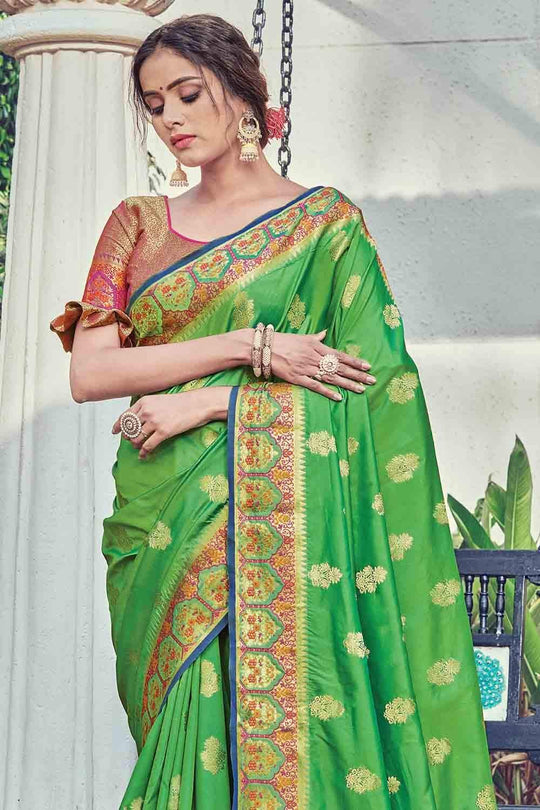 Shamrock Green Zari Banarasi Saree