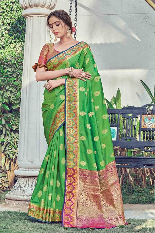 Shamrock Green Zari Banarasi Saree