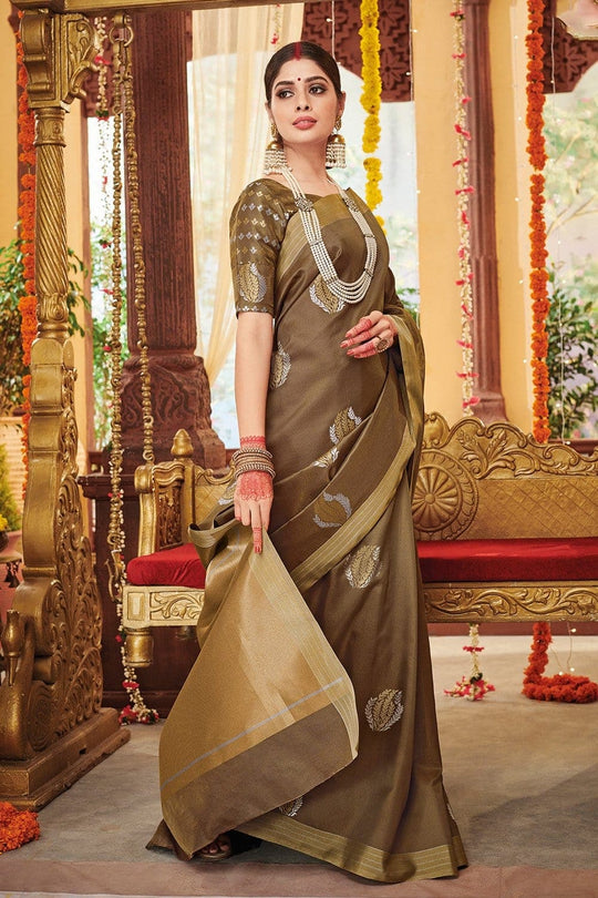 Sienna Brown Zari Butta Woven Banarasi Saree