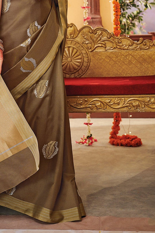 Sienna Brown Zari Butta Woven Banarasi Saree
