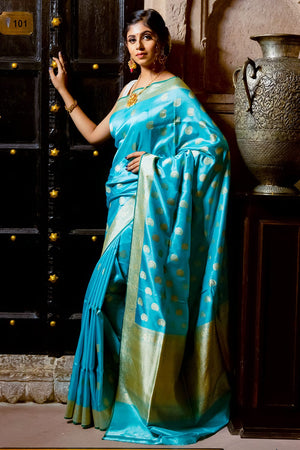 Sky Blue Banarasi Saree