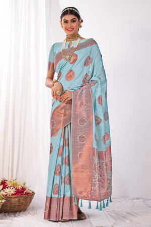 Sky Blue Banarasi Saree