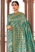 Sky blue zari woven banarasi saree - From ghats of Banaras - Buy online on Karagiri - Free shipping to USA