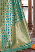 Sky blue zari woven banarasi saree - From ghats of Banaras - Buy online on Karagiri - Free shipping to USA