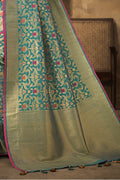 Buy Sky blue zari woven banarasi saree online at best price - Karagiri