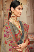 Slate grey banarasi  saree - Buy online on Karagiri - Free shipping to USA