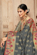 Slate grey banarasi  saree - Buy online on Karagiri - Free shipping to USA