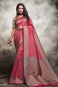 Soft pink woven Banarasi saree - Buy online on Karagiri - Free shipping to USA