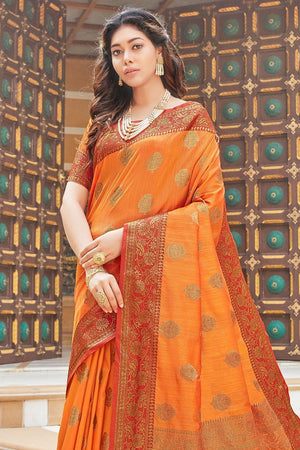 Sorbus Orange Zari Butta Banarasi Saree