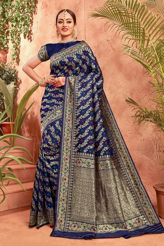 Banarasi Saree Space Blue Heavy Zari Woven Banarasi Saree saree online