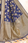 Space Blue Printed Banarasi Saree