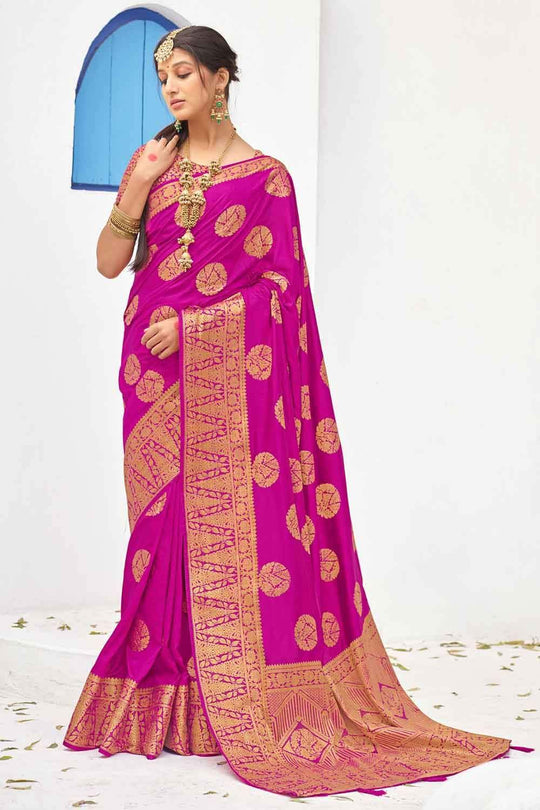 Banarasi Saree Spicy Pink Zari Butta Woven Banarasi Saree saree online