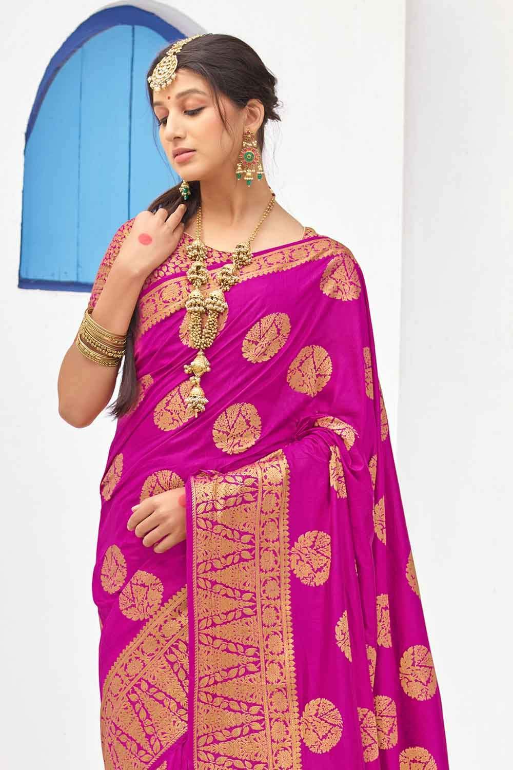 Banarasi Saree Spicy Pink Zari Butta Woven Banarasi Saree saree online