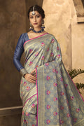 Buy Steel blue zari woven banarasi saree online at best price - Karagiri