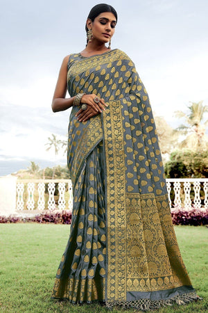 Steel Grey Banarasi Saree