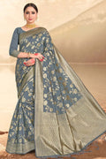 Steel Grey Printed Banarasi Saree