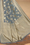 Steel Grey Printed Banarasi Saree