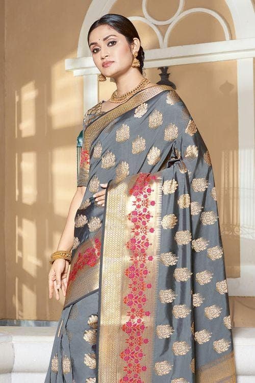 Steel Grey Zari banarasi Saree