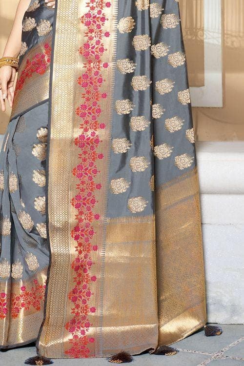 Steel Grey Zari banarasi Saree