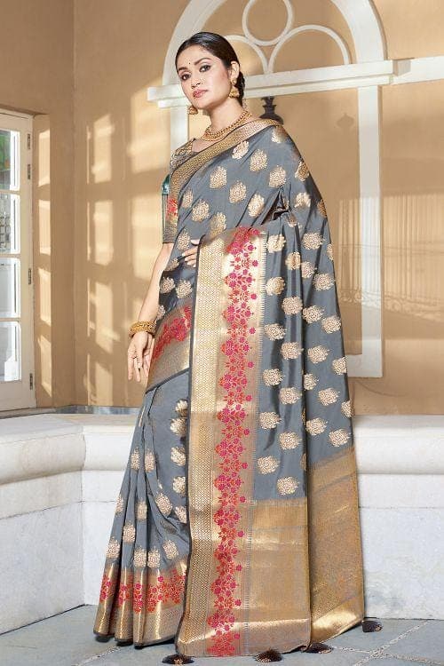 Steel Grey Zari banarasi Saree