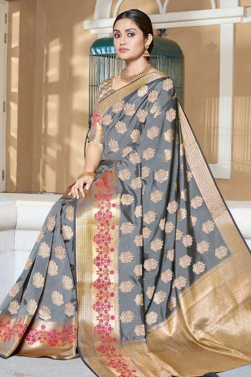 Steel Grey Zari banarasi Saree