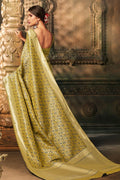 Buy Straw yellow zari woven banarasi saree online at best price - Karagiri