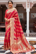 Strawberry pink zari woven banarasi saree - From ghats of Banaras - Buy online on Karagiri - Free shipping to USA