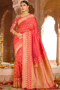 Buy Strawberry pink zari woven banarasi saree online - karagiri