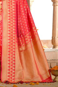 Buy Strawberry pink zari woven banarasi saree online - karagiri