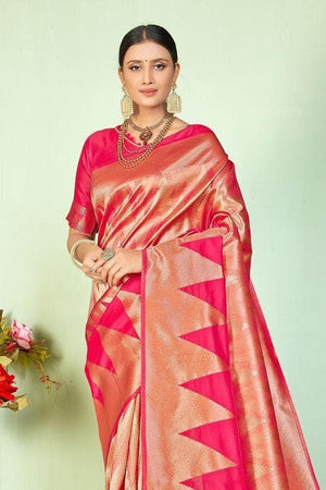 Strawberry Pink Zari Woven Banarasi Saree