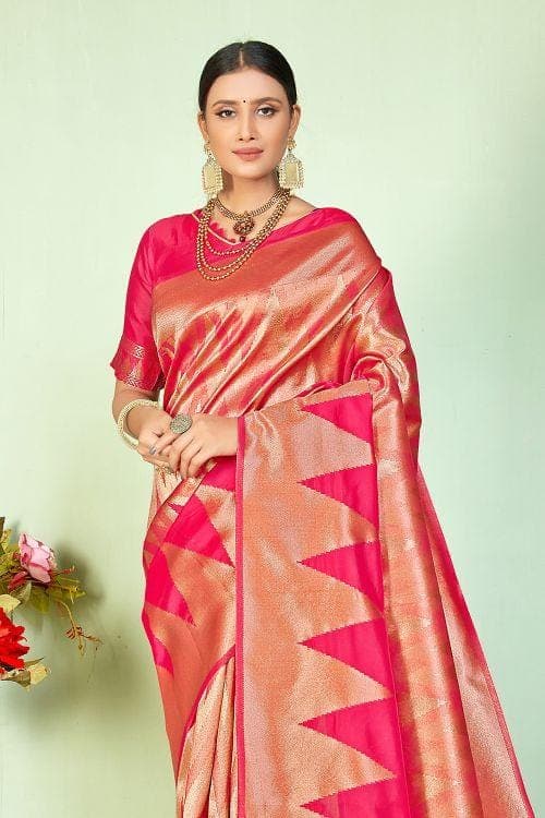 Banarasi Saree Strawberry Pink Zari Woven Banarasi Saree saree online