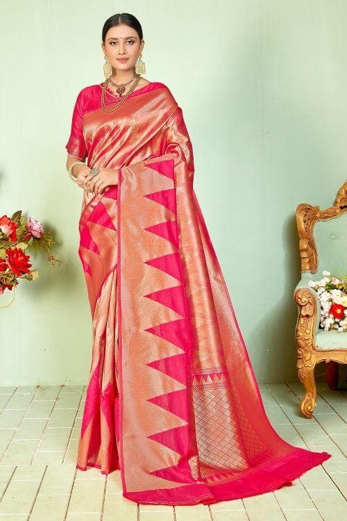 Banarasi Saree Strawberry Pink Zari Woven Banarasi Saree saree online