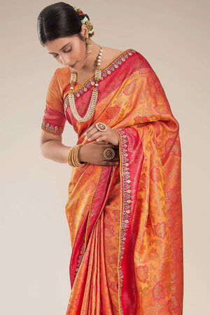 Sun Orange Tanchoi Banarasi Saree