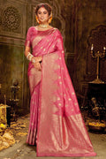 Taffy Pink Zari Woven Banarasi Saree