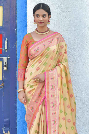 Tan Beige Soft Silk Banarasi Saree