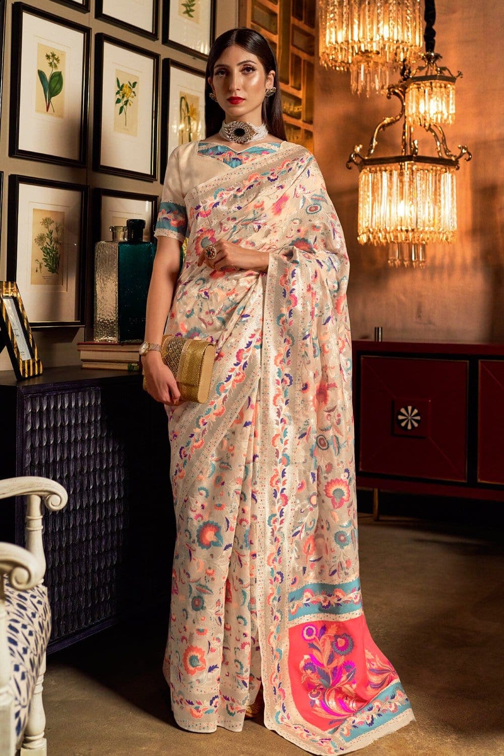 Buy Tan cream banarasi saree online at best price - Karagiri