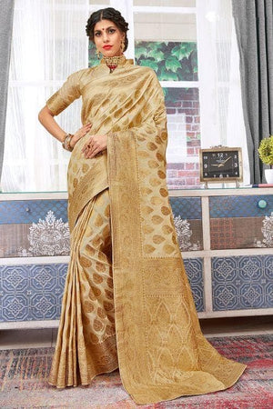 Tan Cream Banarasi Saree