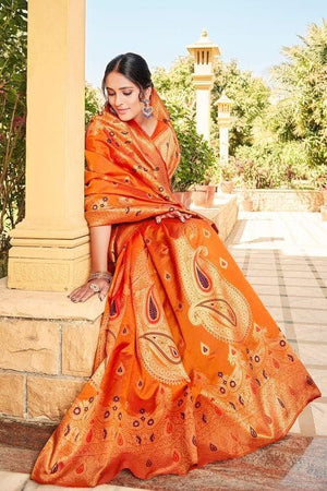 Tangerine Orange Banarasi Saree