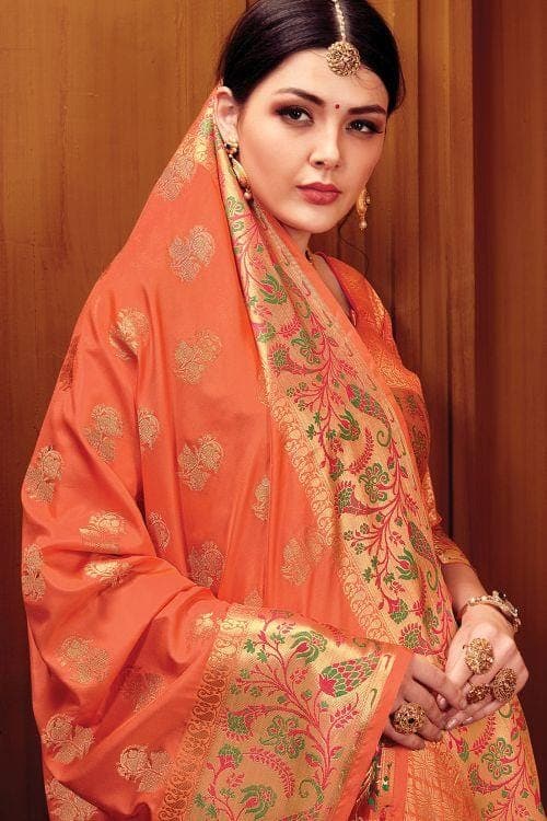 Tangerine Orange Banarasi Saree