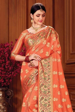 Tangerine Orange Banarasi Saree