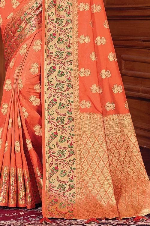 Tangerine Orange Banarasi Saree